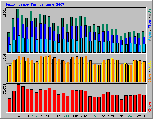 Daily usage for January 2007
