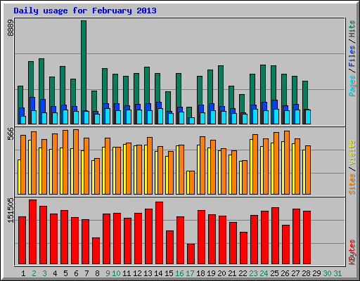 Daily usage for February 2013